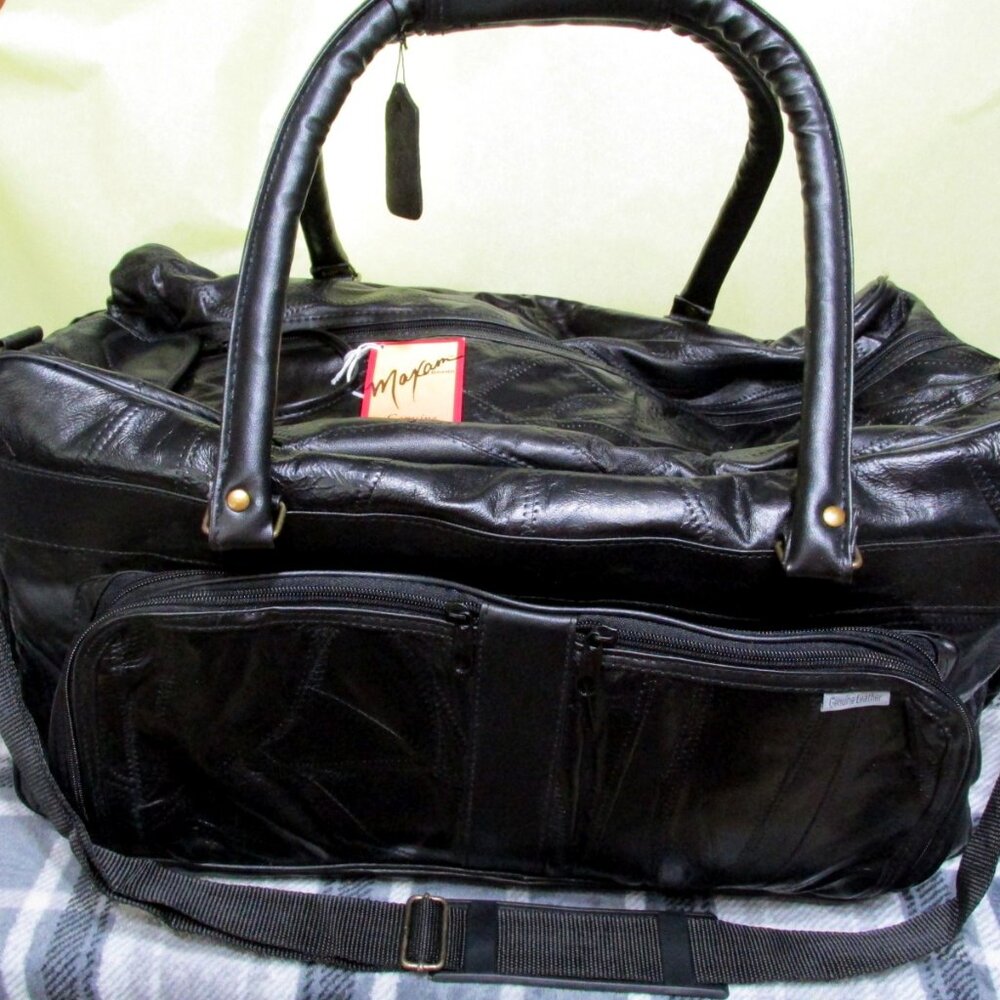 P2063-NWT Maxam Lambskin Leather Duffle 7 outside pockets and Shoulder Strap